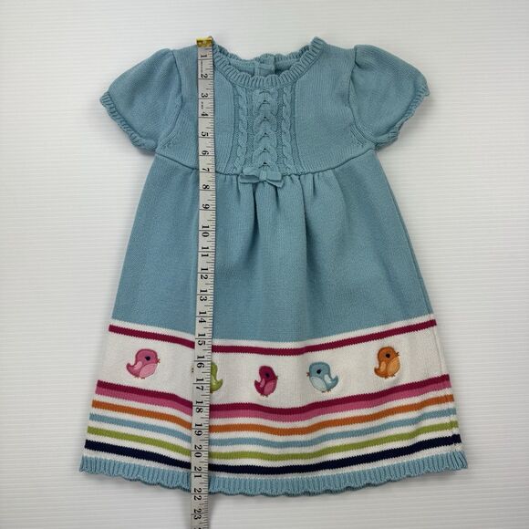 Gymboree Girls 4T Knit Sweater Dress Blue Birds Rainbow Stripe 100% Cotton - Picture 8 of 9